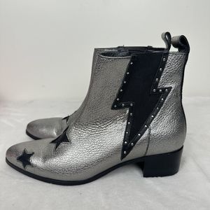 Modern Vice Designer Lightning Bolt Star Boots Black Silver Genuine Leather 6M